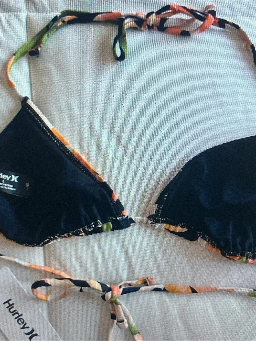 Hurley Black Peach Green Tropical Triangle Bikini Top